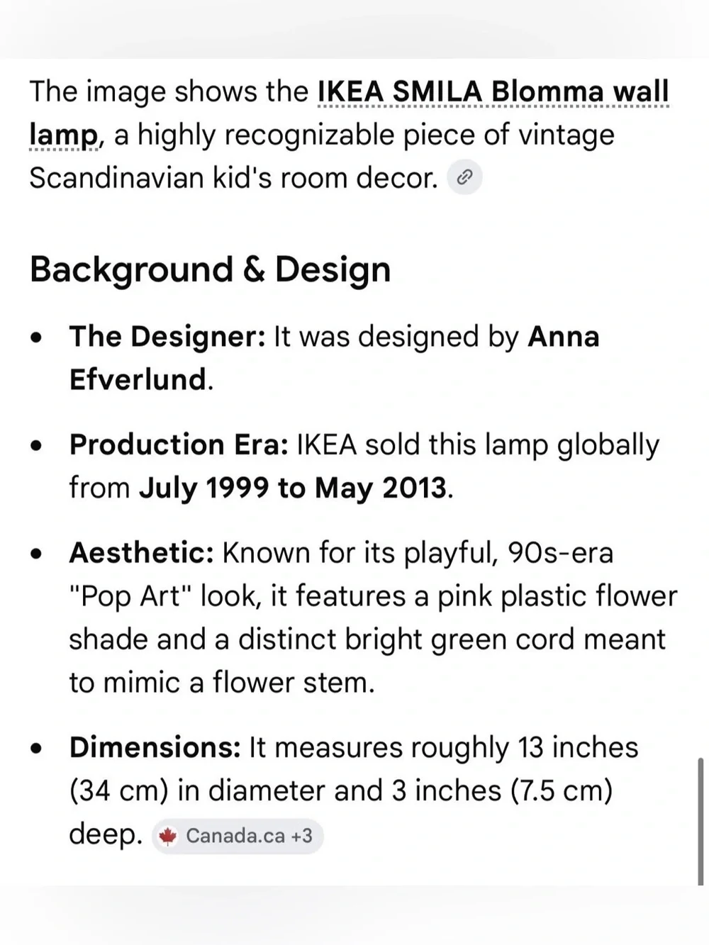 Ikea Smila Blomma wall flower lamp
